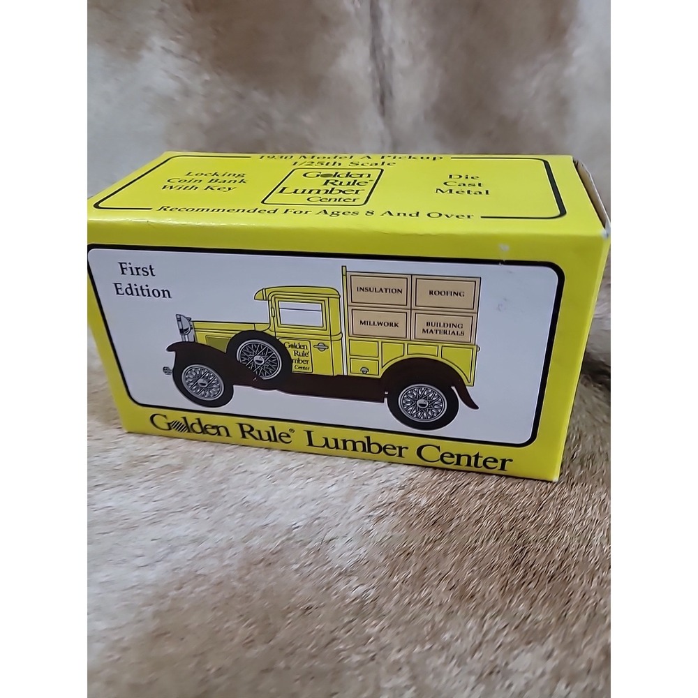 First Edition Golden Rule Lumber Center 1930 Model A Pickup Crate Coin Bank